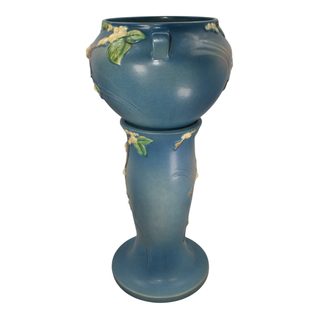 Roseville Snowberry Blue 1947 Vintage Art Pottery Jardiniere and Pedestal 1J-8