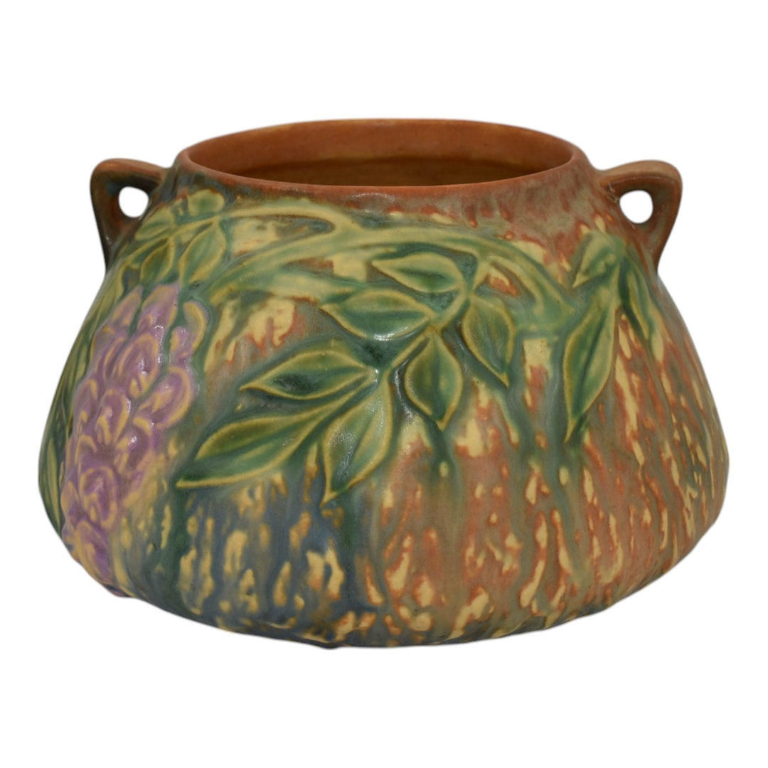 Roseville Wisteria Blue 1933 Vintage Arts And Crafts Pottery Ceramic Bowl 242-4 - Just Art Pottery