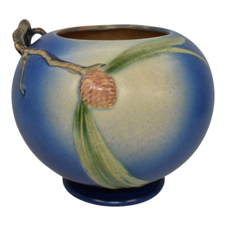 Roseville Pine Cone Blue 1936 Vintage Art Pottery Ceramic Bowl Vase 261-6