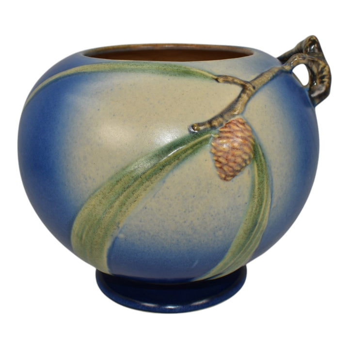 Roseville Pine Cone Blue 1936 Vintage Art Pottery Ceramic Bowl Vase 261-6
