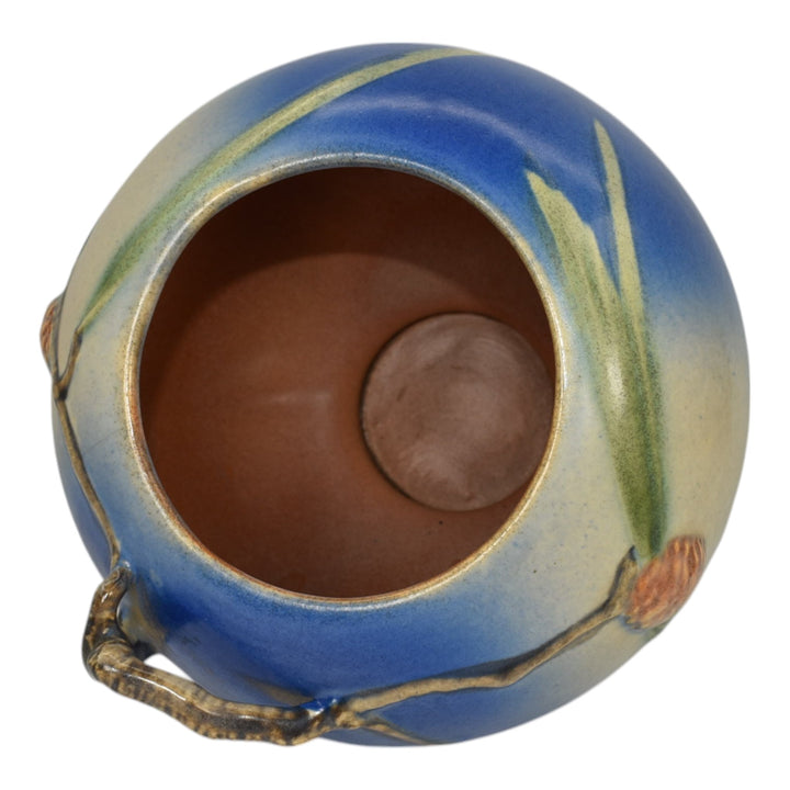 Roseville Pine Cone Blue 1936 Vintage Art Pottery Ceramic Bowl Vase 261-6