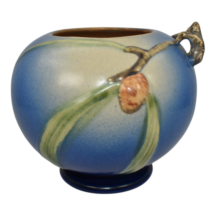 Roseville Pine Cone Blue 1936 Vintage Art Pottery Ceramic Bowl Vase 261-6 - Just Art Pottery