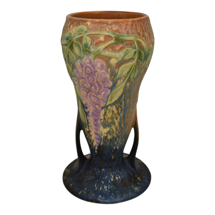 Roseville Wisteria Blue 1933 Vintage Arts And Crafts Pottery Ceramic Vase 635-8 - Just Art Pottery