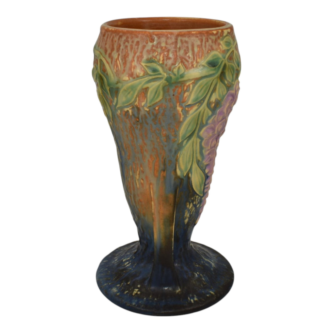 Roseville Wisteria Blue 1933 Vintage Arts And Crafts Pottery Ceramic Vase 635-8 - Just Art Pottery