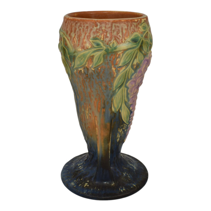 Roseville Wisteria Blue 1933 Vintage Arts And Crafts Pottery Ceramic Vase 635-8 - Just Art Pottery
