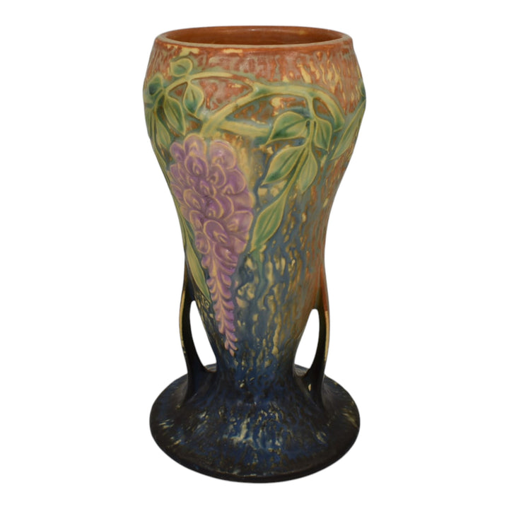 Roseville Wisteria Blue 1933 Vintage Arts And Crafts Pottery Ceramic Vase 635-8 - Just Art Pottery