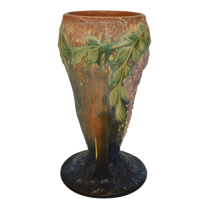 Roseville Wisteria Blue 1933 Vintage Arts And Crafts Pottery Ceramic Vase 635-8 - Just Art Pottery
