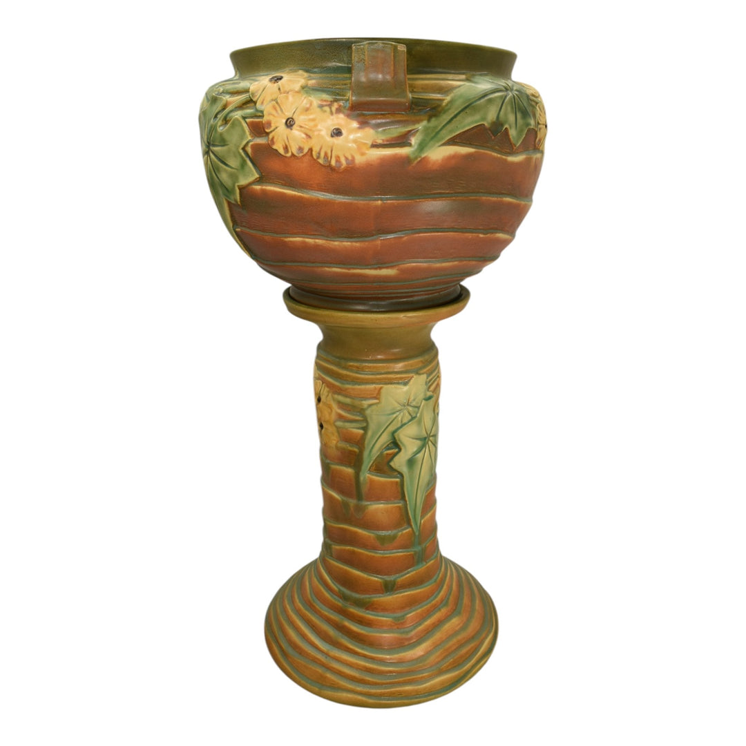 Roseville Luffa Brown 1934 Vintage Art Pottery Jardiniere Pedestal 631-10