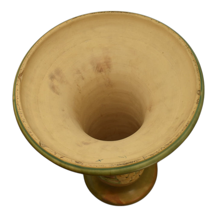 Roseville Luffa Brown 1934 Vintage Art Pottery Jardiniere Pedestal 631-10 - Just Art Pottery