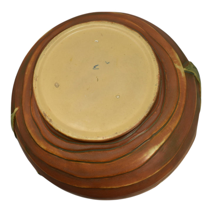 Roseville Luffa Brown 1934 Vintage Art Pottery Jardiniere Pedestal 631-10 - Just Art Pottery