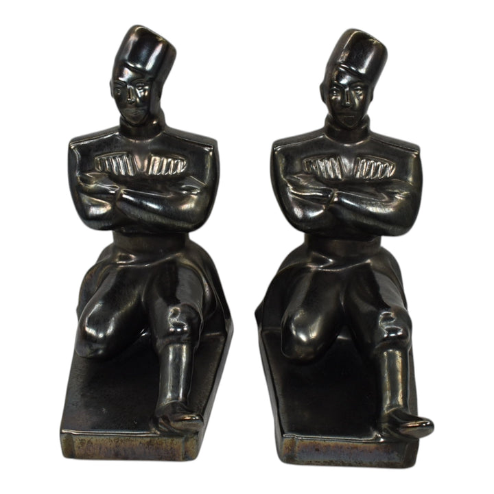 Abingdon Vintage Art Pottery Russian Dancers Black Bronze Ceramic Bookends 321