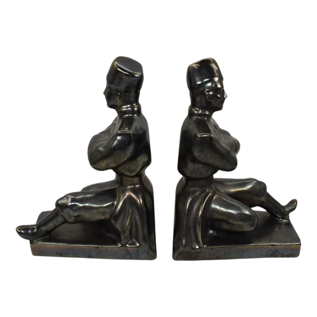 Abingdon Vintage Art Pottery Russian Dancers Black Bronze Ceramic Bookends 321