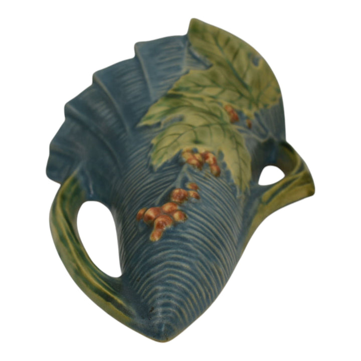 Roseville Bushberry Blue 1941 Vintage Art Pottery Ceramic Wall Pocket 1291-8