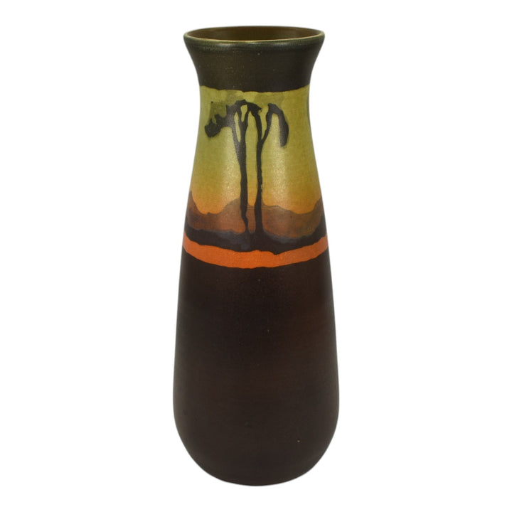 Ephraim Faience 2015 Art Pottery Brown Hand Painted Scenic Vellum Ceramic Vase - Just Art Pottery
