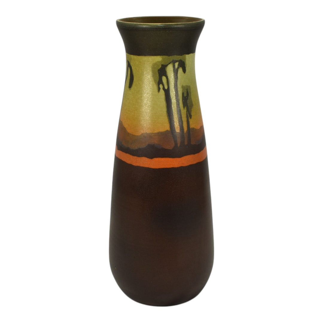 Ephraim Faience 2015 Art Pottery Brown Hand Painted Scenic Vellum Ceramic Vase - Just Art Pottery