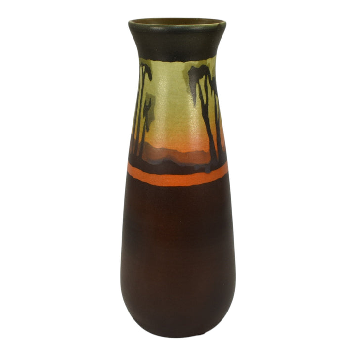 Ephraim Faience 2015 Art Pottery Brown Hand Painted Scenic Vellum Ceramic Vase - Just Art Pottery