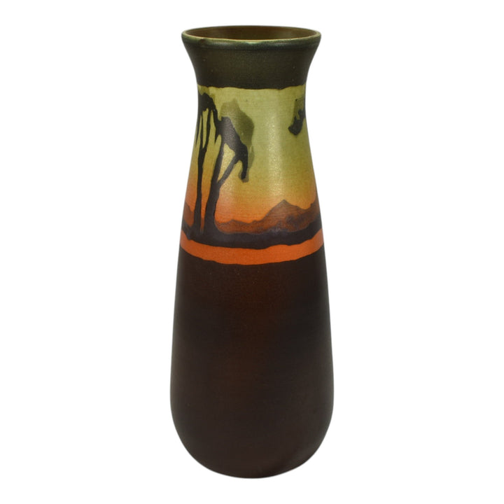Ephraim Faience 2015 Art Pottery Brown Hand Painted Scenic Vellum Ceramic Vase - Just Art Pottery
