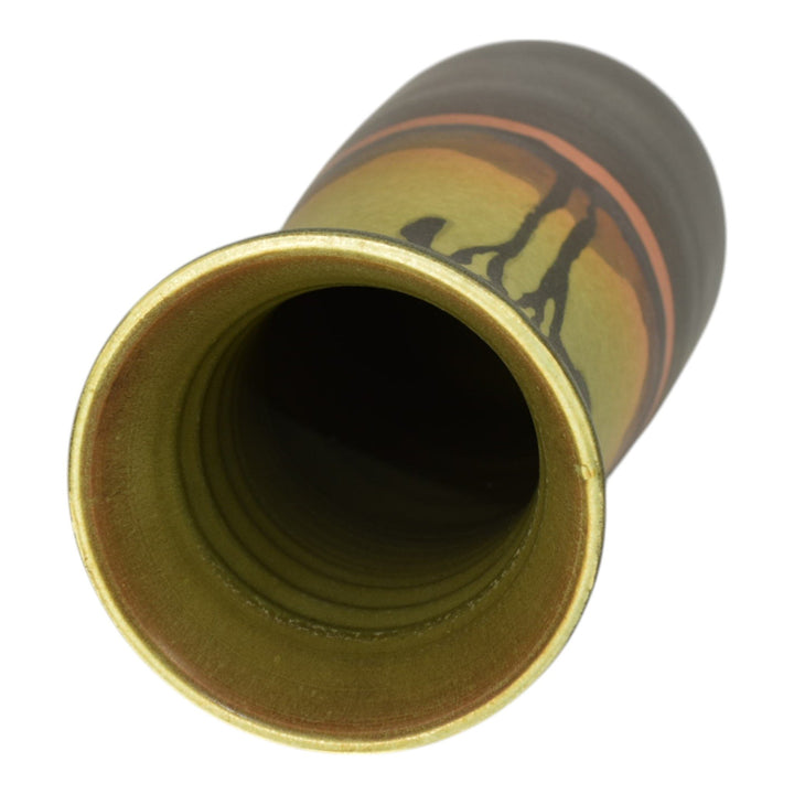 Ephraim Faience 2015 Art Pottery Brown Hand Painted Scenic Vellum Ceramic Vase - Just Art Pottery