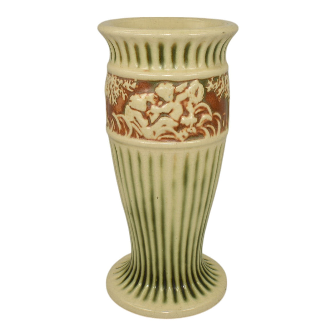 Roseville Donatello 1916 Vintage Art Pottery Green And Ivory Ceramic Vase 184-8 - Just Art Pottery