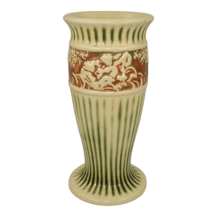 Roseville Donatello 1916 Vintage Art Pottery Green And Ivory Ceramic Vase 184-8 - Just Art Pottery