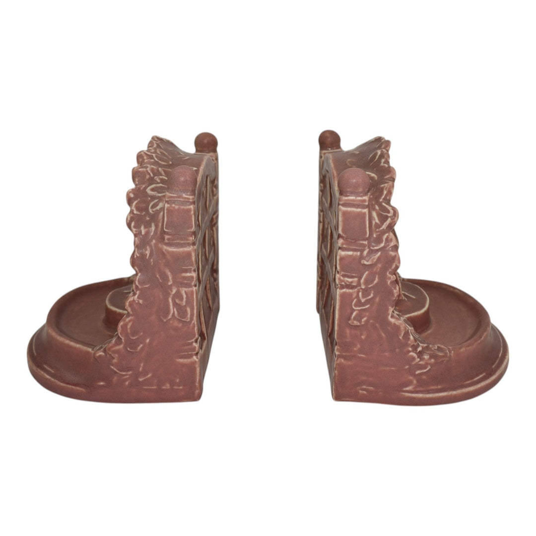 Rookwood 1922 Vintage Arts And Crafts Pottery Pink Peacock Ceramic Bookends 2445