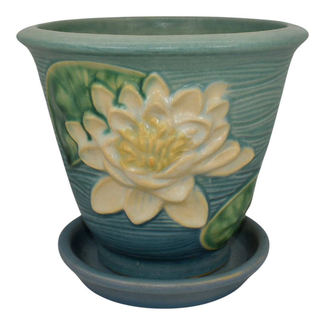 Roseville Water Lily Blue 1943 Art Pottery Ceramic Flower Pot Planter 664-5