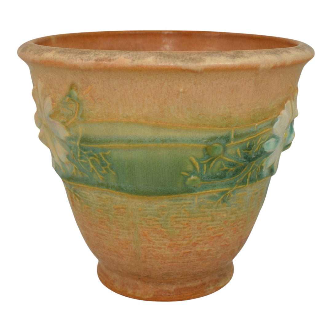 tan plant pot Roseville Cosmos Tan 1939 Art Pottery Ceramic Flower Pot Planter 650-5