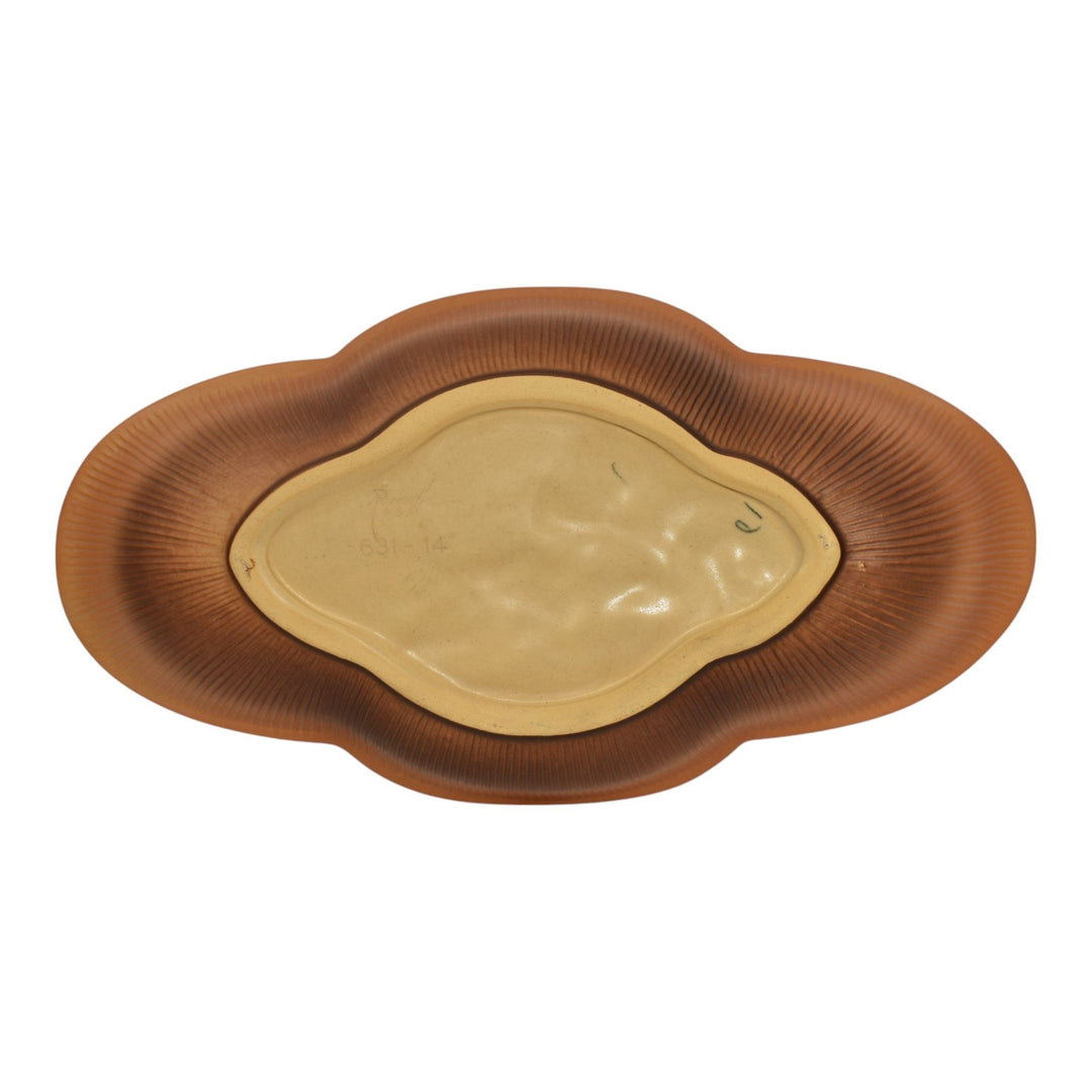 Roseville Gardenia Tan 1950 Mid Century Modern Pottery Ceramic Bowl 631-14 - Just Art Pottery