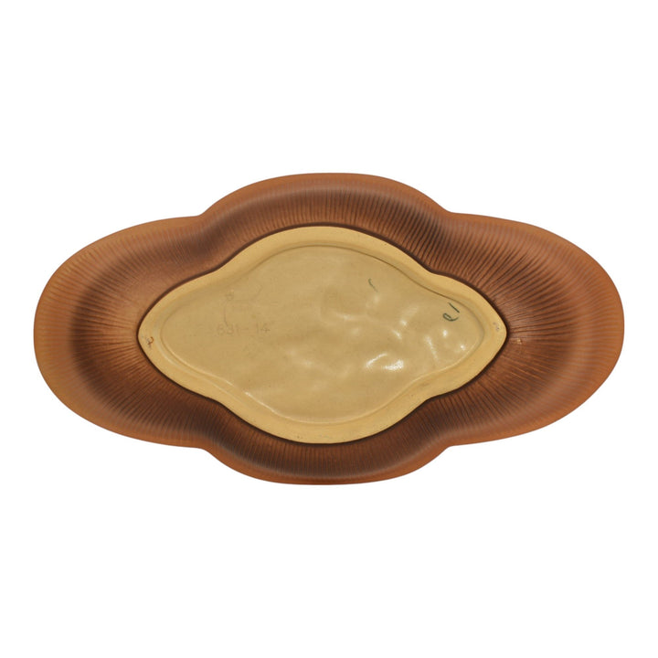 Roseville Gardenia Tan 1950 Mid Century Modern Pottery Ceramic Bowl 631-14 - Just Art Pottery