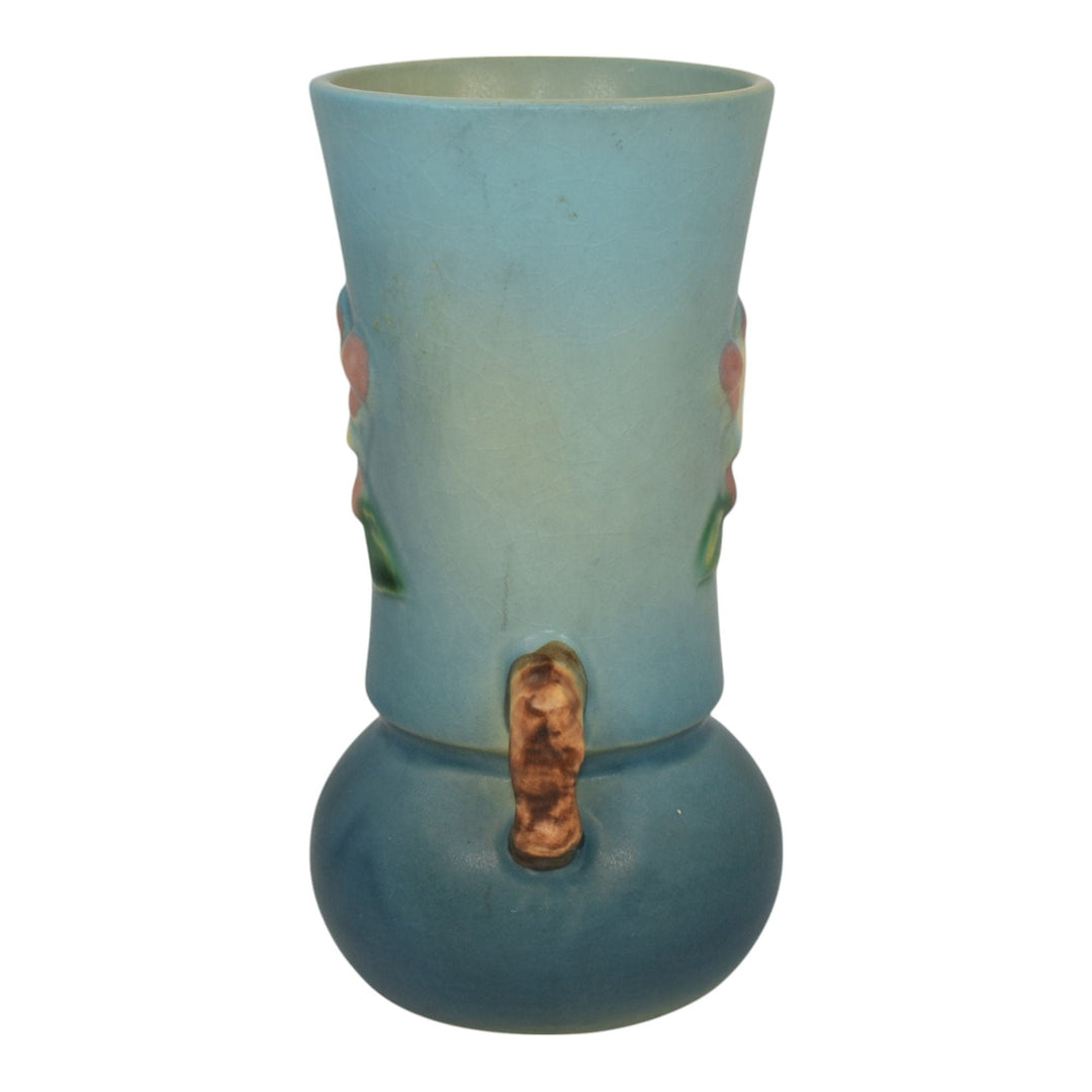 Roseville Apple Blossom Blue 1949 Mid Century Modern Pottery Flower Vase 381-6