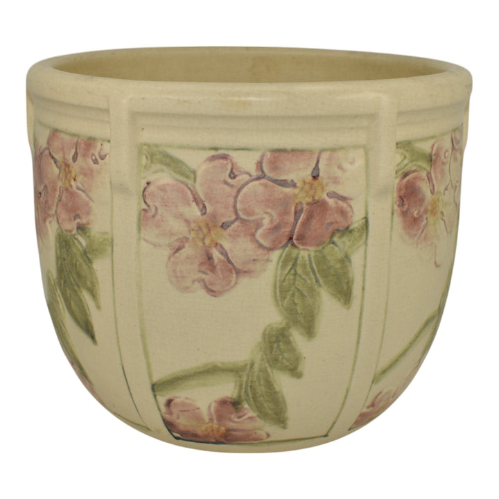 Weller Roma 1910s Vintage Art Pottery Floral Ivory Ceramic Jardiniere Planter
