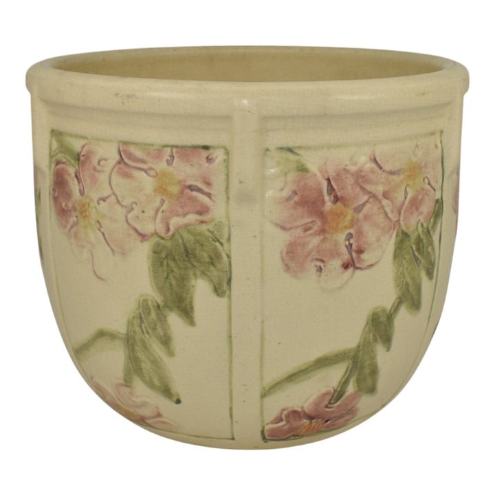 Weller Roma 1910s Vintage Art Pottery Floral Ivory Ceramic Jardiniere Planter