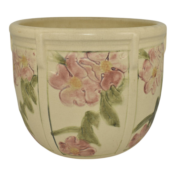 Weller Roma 1910s Vintage Art Pottery Floral Ivory Ceramic Jardiniere Planter