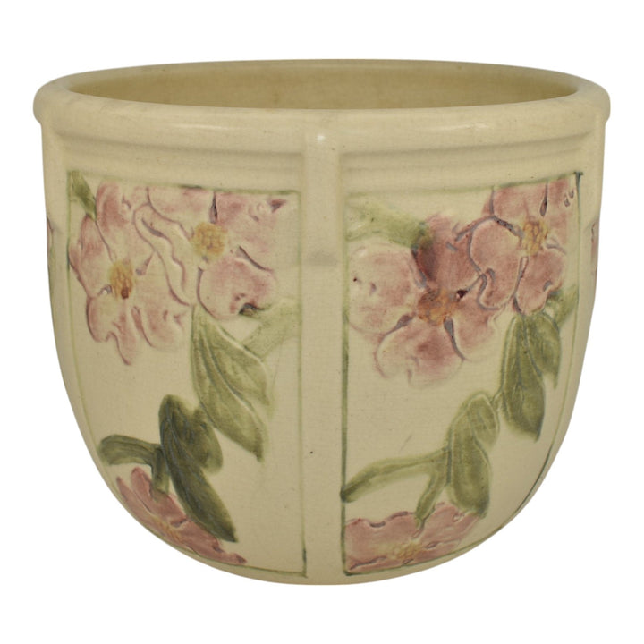 Weller Roma 1910s Vintage Art Pottery Floral Ivory Ceramic Jardiniere Planter