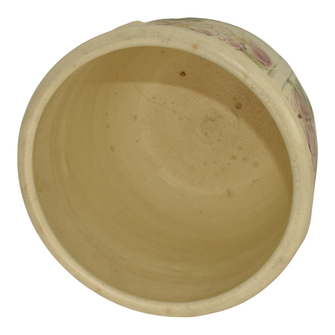 Weller Roma 1910s Vintage Art Pottery Floral Ivory Ceramic Jardiniere Planter