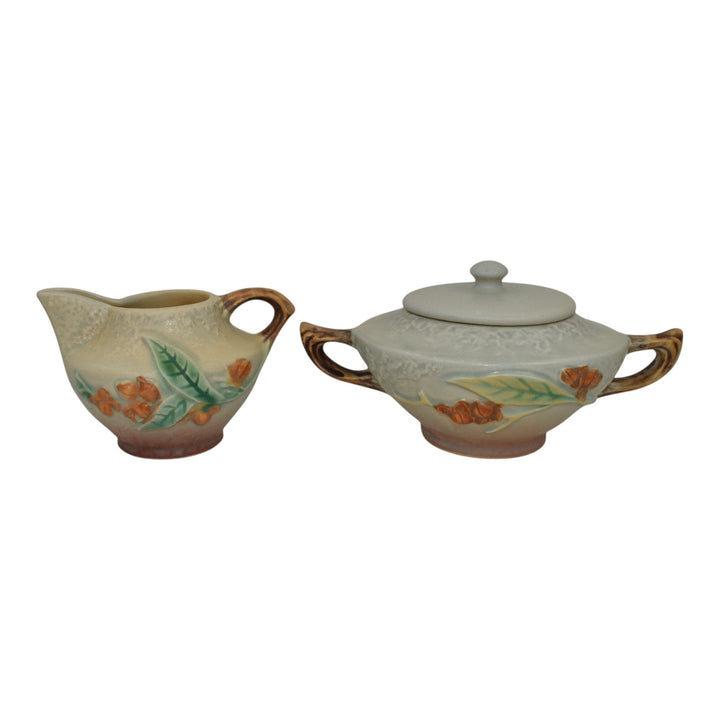 Roseville Bittersweet Gray 1951 Art Pottery Sugar Bowl And Creamer Tea Set 871