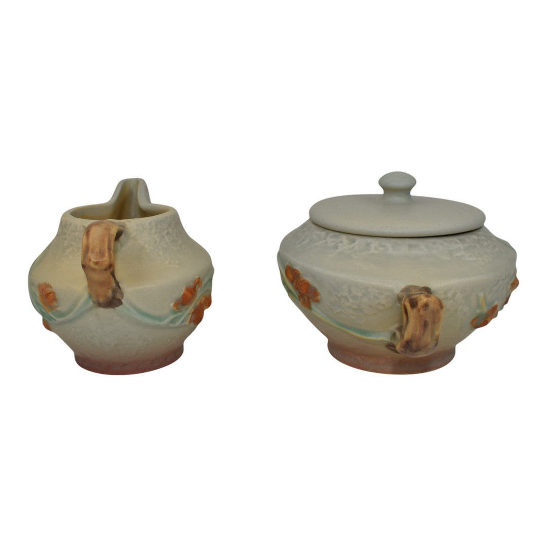 Roseville Bittersweet Gray 1951 Art Pottery Sugar Bowl And Creamer Tea Set 871