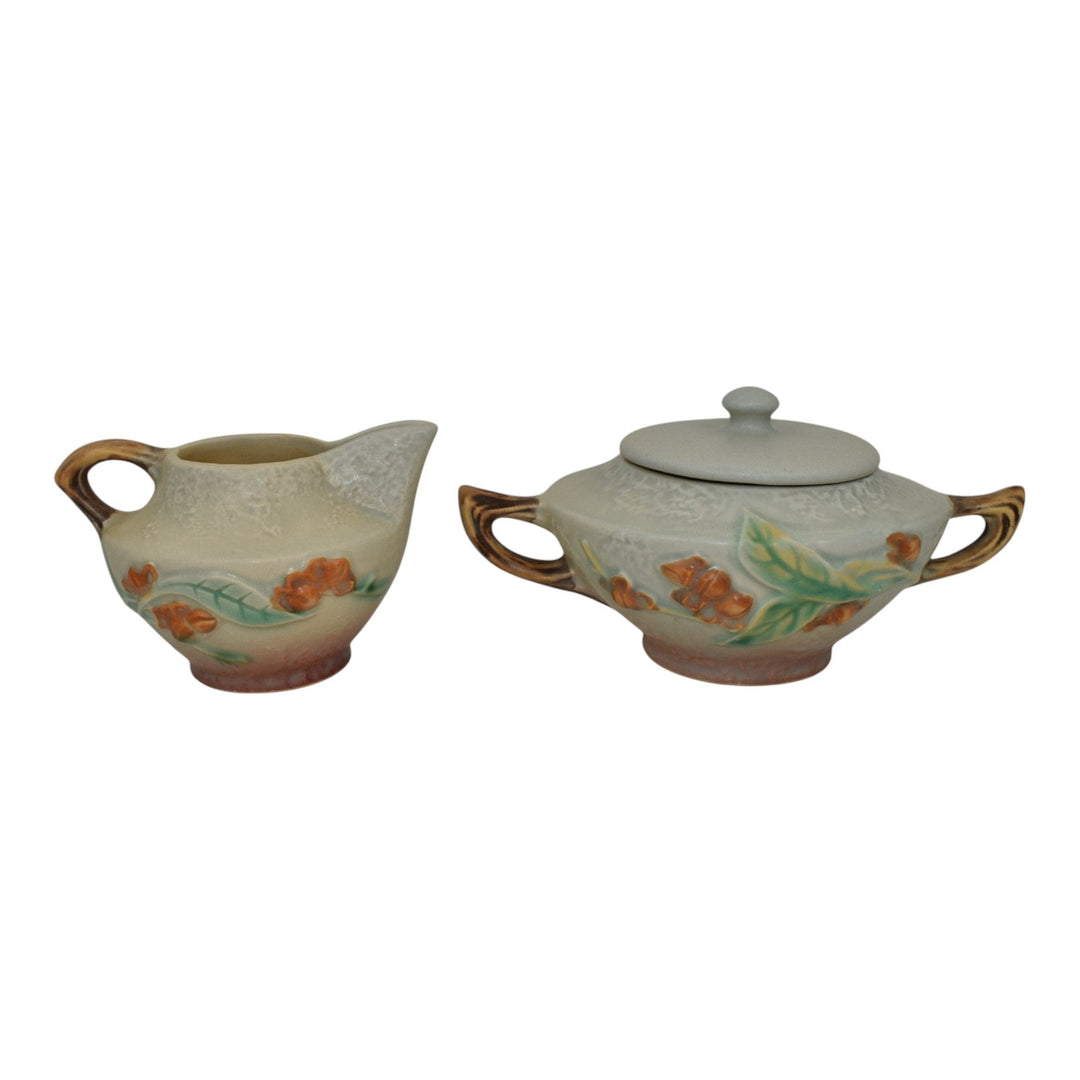 Roseville Bittersweet Gray 1951 Art Pottery Sugar Bowl And Creamer Tea Set 871