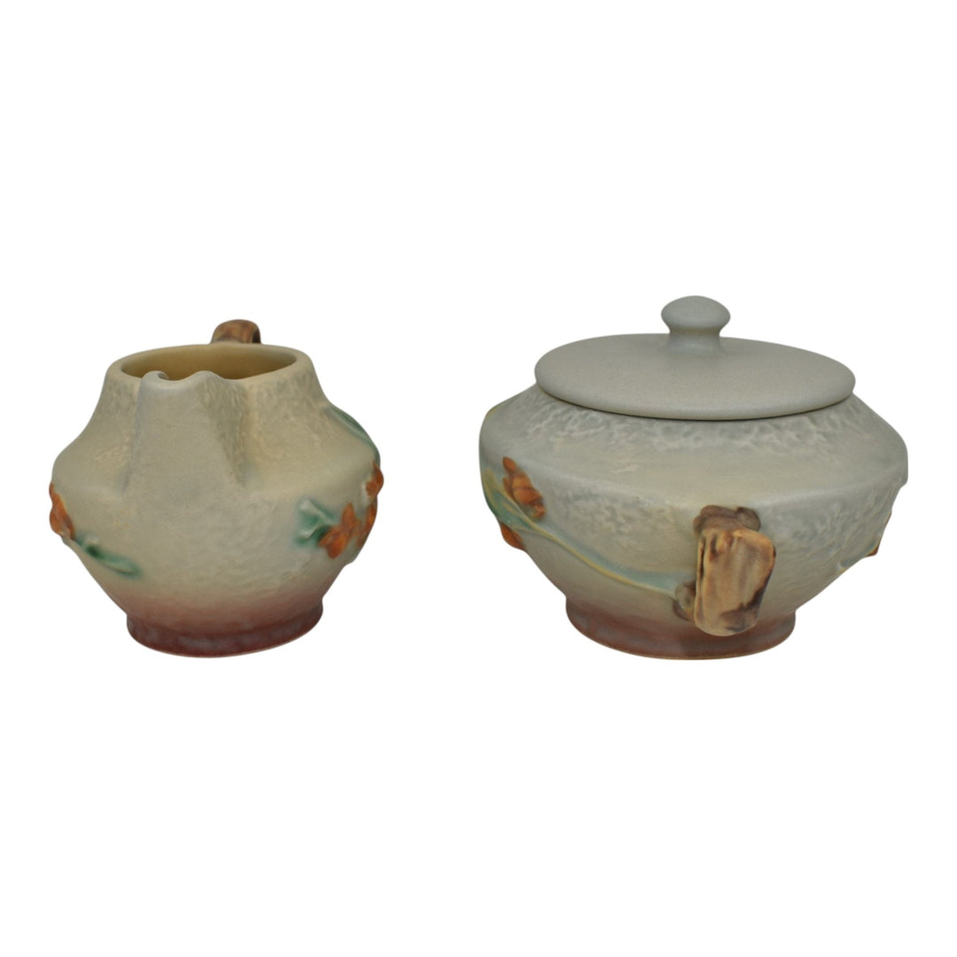 Roseville Bittersweet Gray 1951 Art Pottery Sugar Bowl And Creamer Tea Set 871