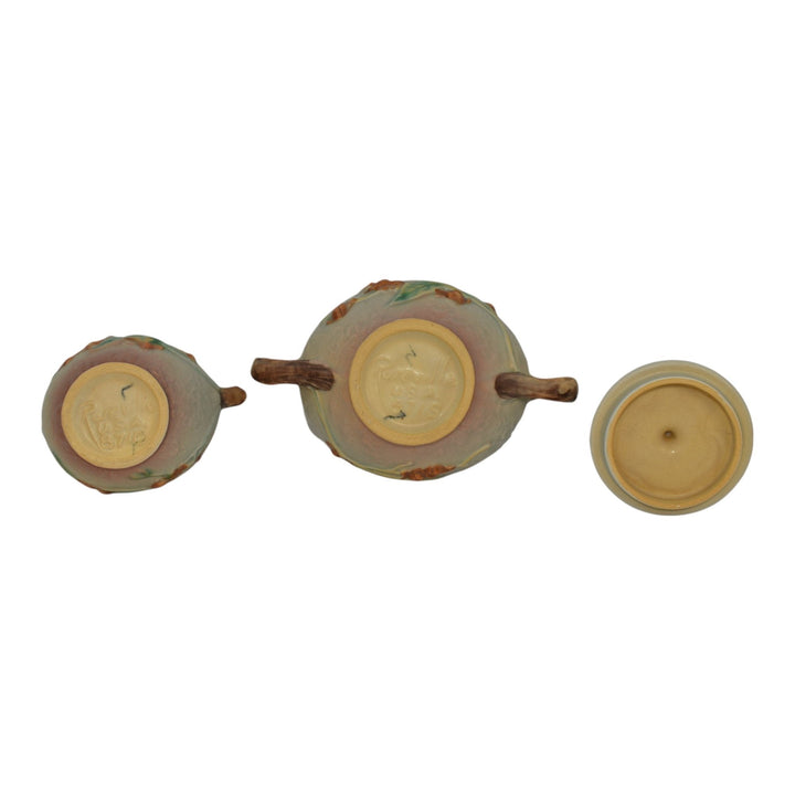 Roseville Bittersweet Gray 1951 Art Pottery Sugar Bowl And Creamer Tea Set 871