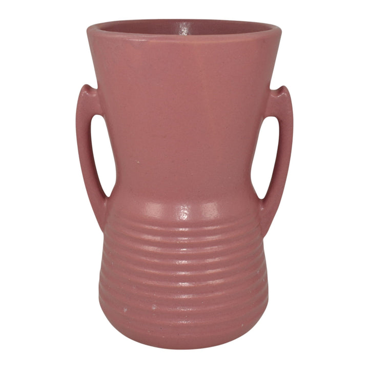 Monmouth Vintage Art Deco Pottery Ribbed Pink Handled Ceramic Vase - Just Art Pottery