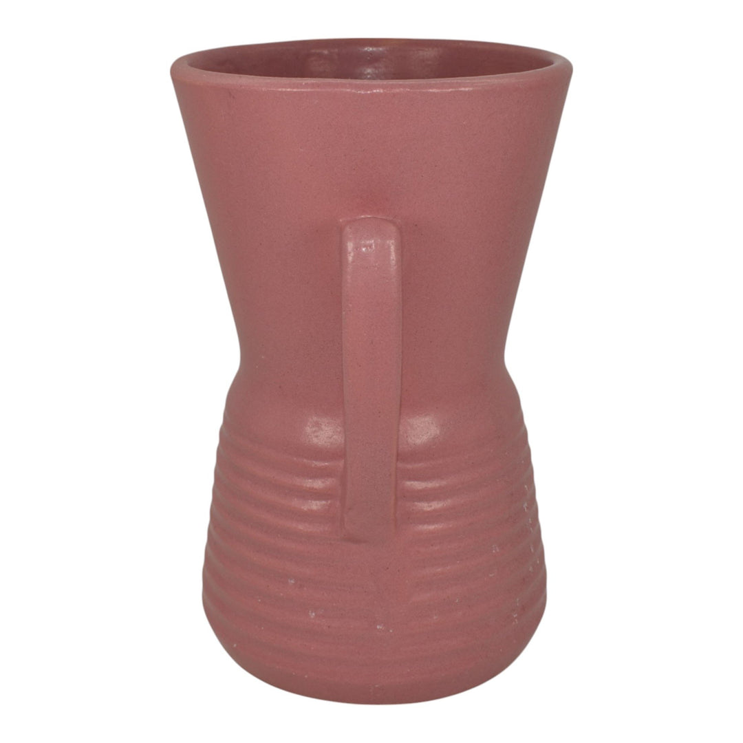 Monmouth Vintage Art Deco Pottery Ribbed Pink Handled Ceramic Vase - Just Art Pottery