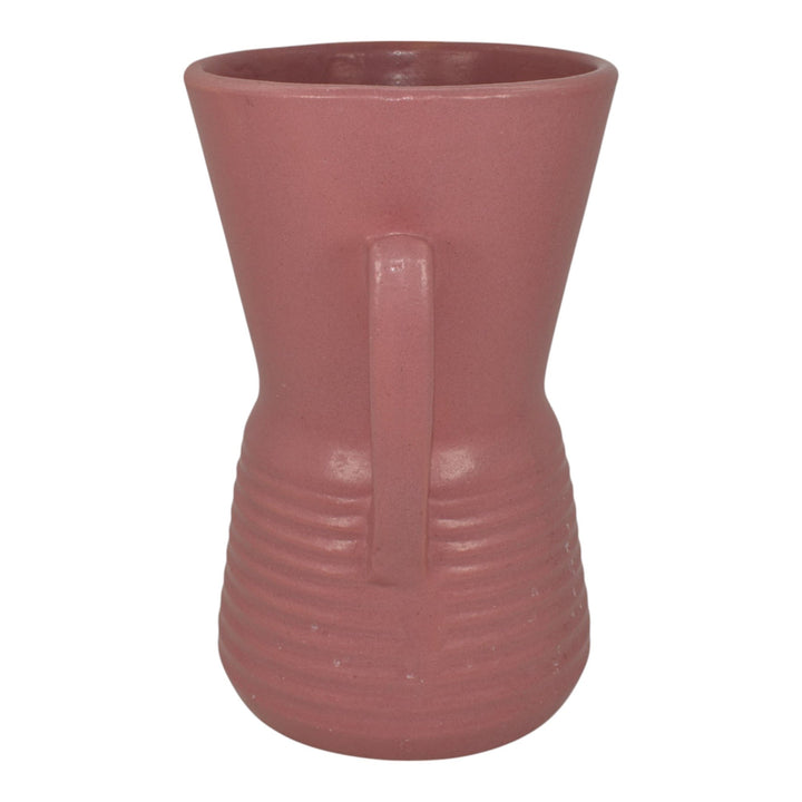 Monmouth Vintage Art Deco Pottery Ribbed Pink Handled Ceramic Vase - Just Art Pottery