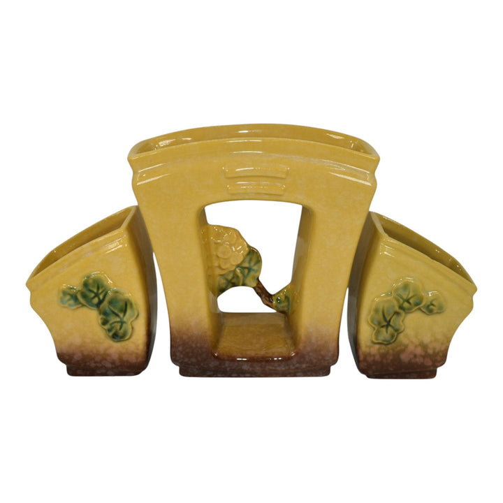 Roseville Artwood Yellow 1951 Art Pottery Three Piece Planter Set 1051 And 1050