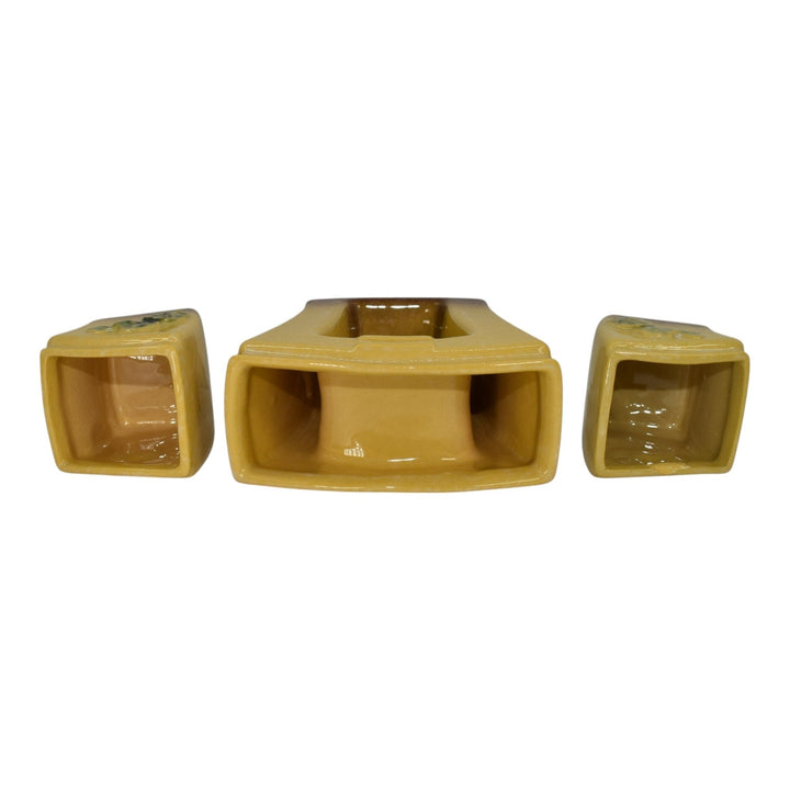 Roseville Artwood Yellow 1951 Art Pottery Three Piece Planter Set 1051 And 1050