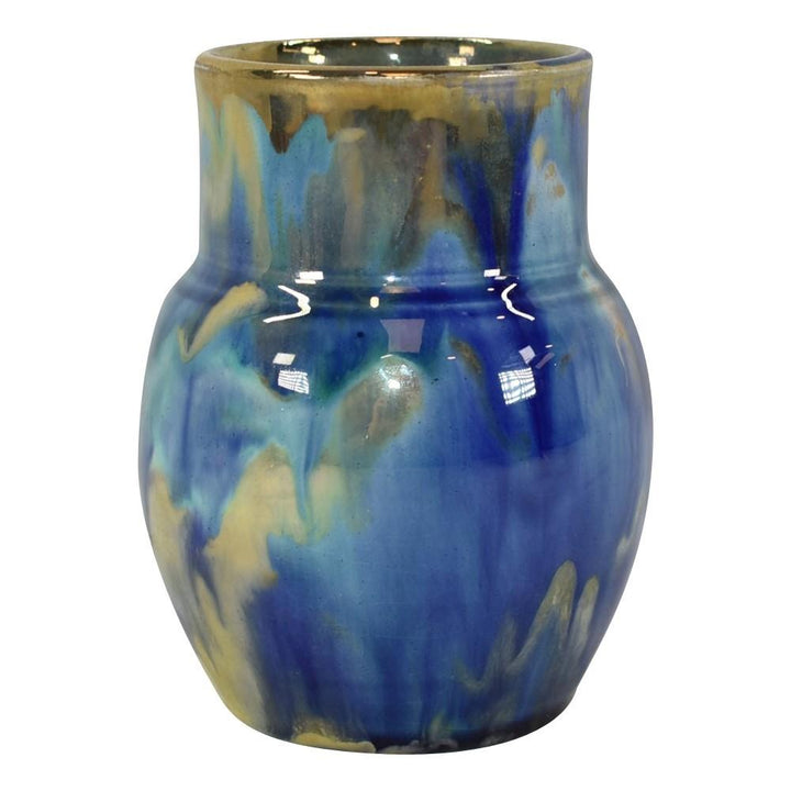 Paul Katrich Studio Pottery Blue And Gold Luster Vase 1352