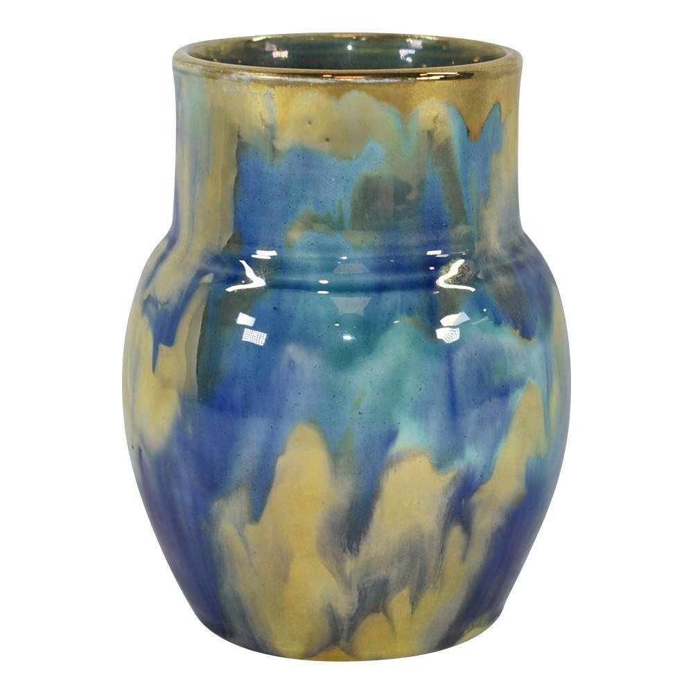 Paul Katrich Studio Pottery Blue And Gold Luster Vase 1352