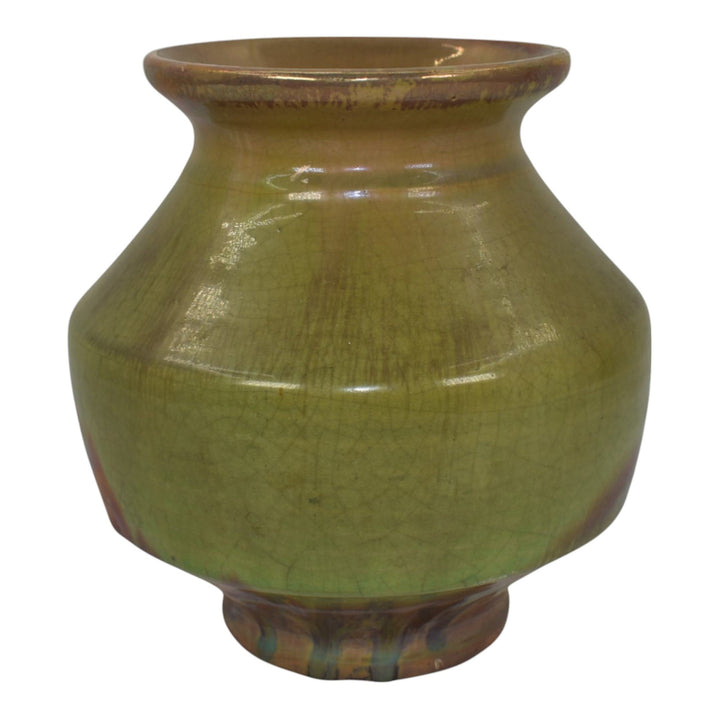 Pewabic Detroit 1930s Art Pottery Green Drip Over Purple Iridescent Vase - Just Art Pottery