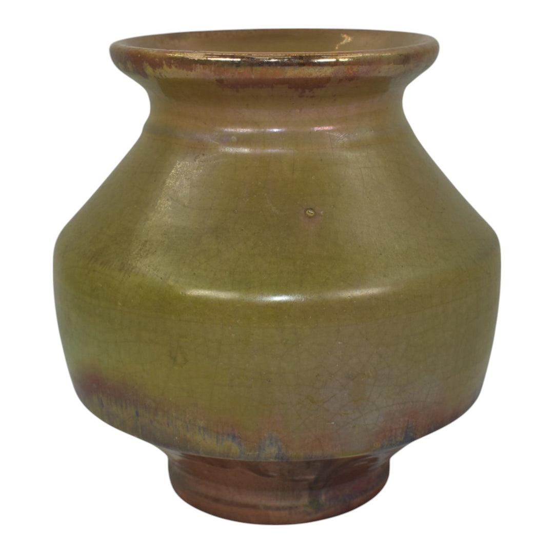 Pewabic Detroit 1930s Art Pottery Green Drip Over Purple Iridescent Vase - Just Art Pottery