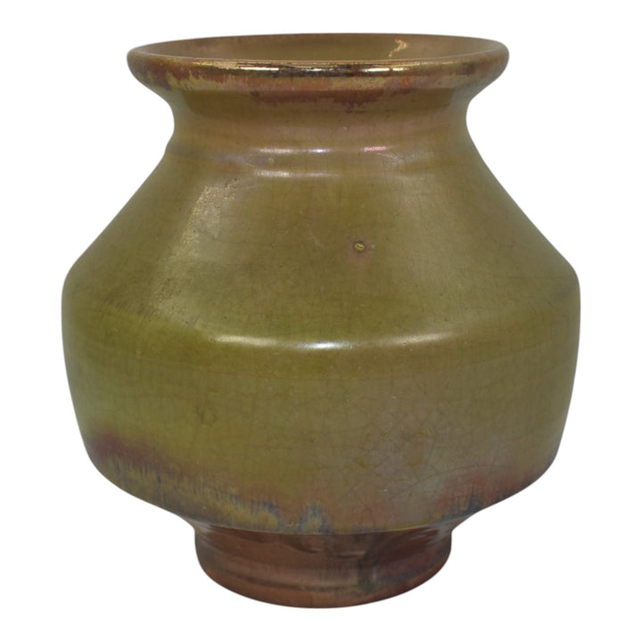Pewabic Detroit 1930s Art Pottery Green Drip Over Purple Iridescent Vase - Just Art Pottery